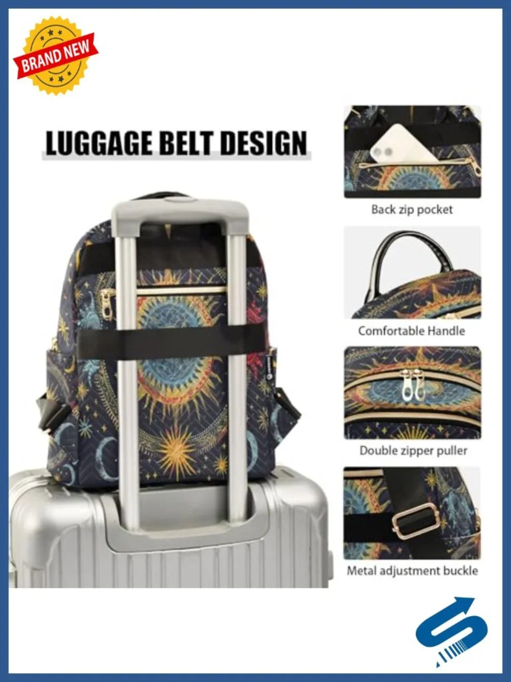 Mandala Stars Alchemy Women's Fashion Backpack Rucksack Travel Shoulder Bag